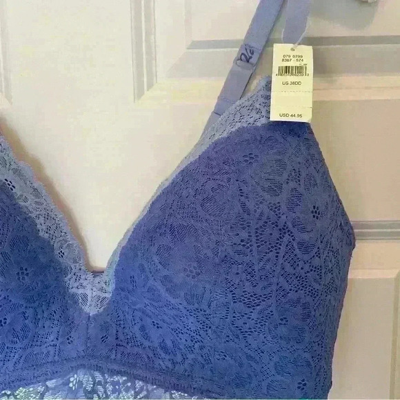 Aerie NWT Real Happy Women’s Size 38DD Wireless Lightly Lined Blue Lace Bralette - Picture 10 of 15